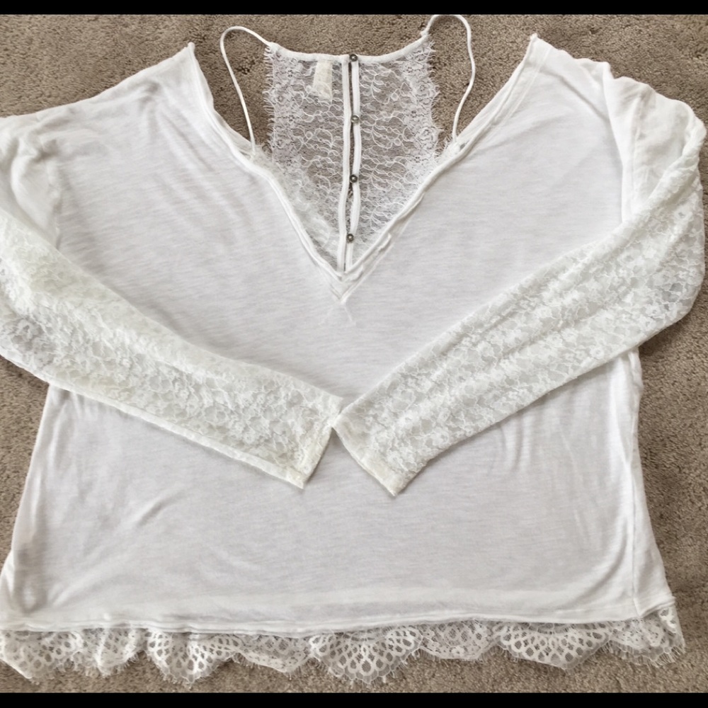 Free People Cold Shoulder Lace Tee Top.